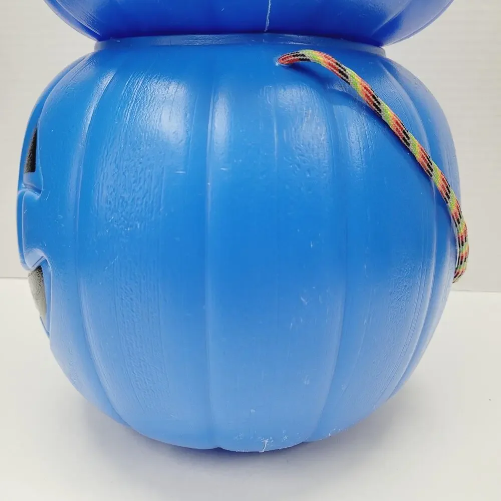 2 Halloween 8” BLUE Blow Mold Pumpkin Trick or Treat Pails W/Rope Handles